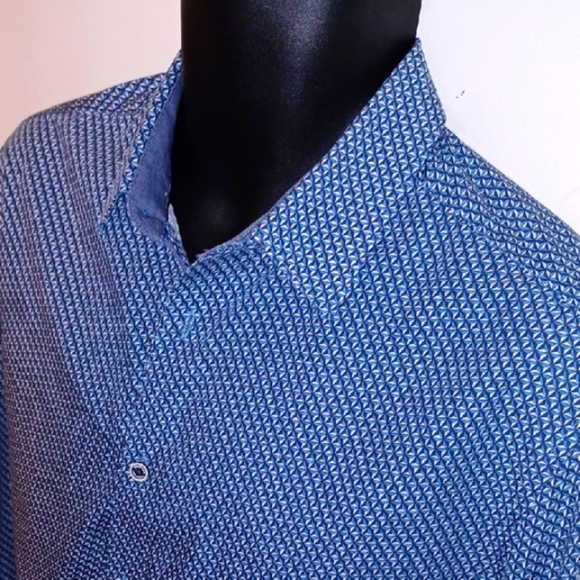 Marks & Spencer Autograph Blue Slim Fit Dress Shirt w/ Geometric Pattern, L - Picture 7 of 8
